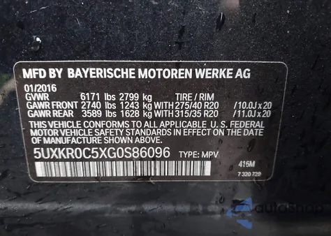 2016 BMW X5 xDrive35I from USA, damaged, VIN 5UXKR0C5XG0S86096